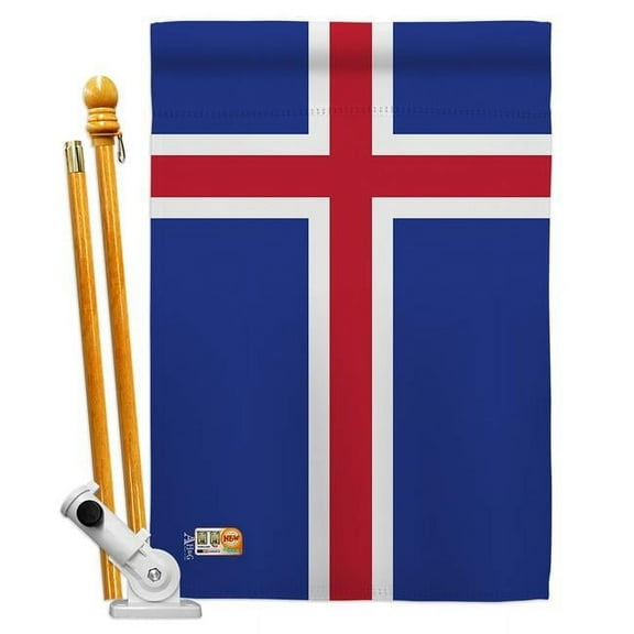 Americana Home & Garden AA-CY-HS-140107-IP-BO-D-US18-AG 28 x 40 in. Iceland Flags of the World Nationality Impressions Decorative Vertical Double Sided House Flag Set & Pole Bracket Hardware Flag Set