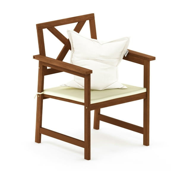 Furinno Tioman Hardwood Outdoor X Back Arm Chair in Teak Oil with Cushion