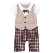 Cathery Baby Boys Summer Romper,Button-Down Short Sleeve Collar Vest Jumpsuit