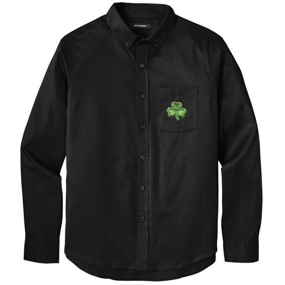 Men's IRISH SHAMROCK PATCH Twill Shirt with Pocket, Extra-Small Deep Black