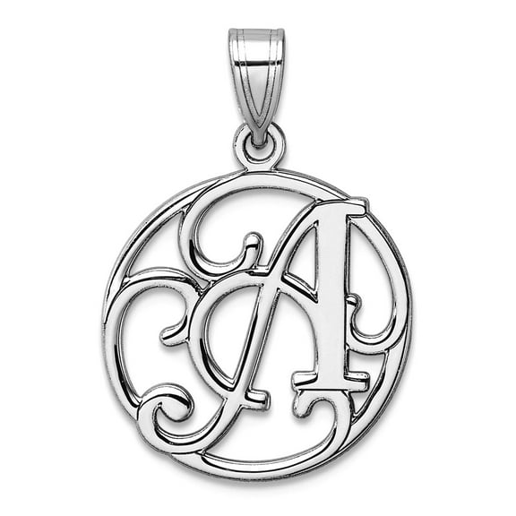 Small 925 Sterling Silver Rhodium Plated Fancy Script Letter A Initial Pendant Necklace 25.65x16.99mm Wide 0.68mm Thick
