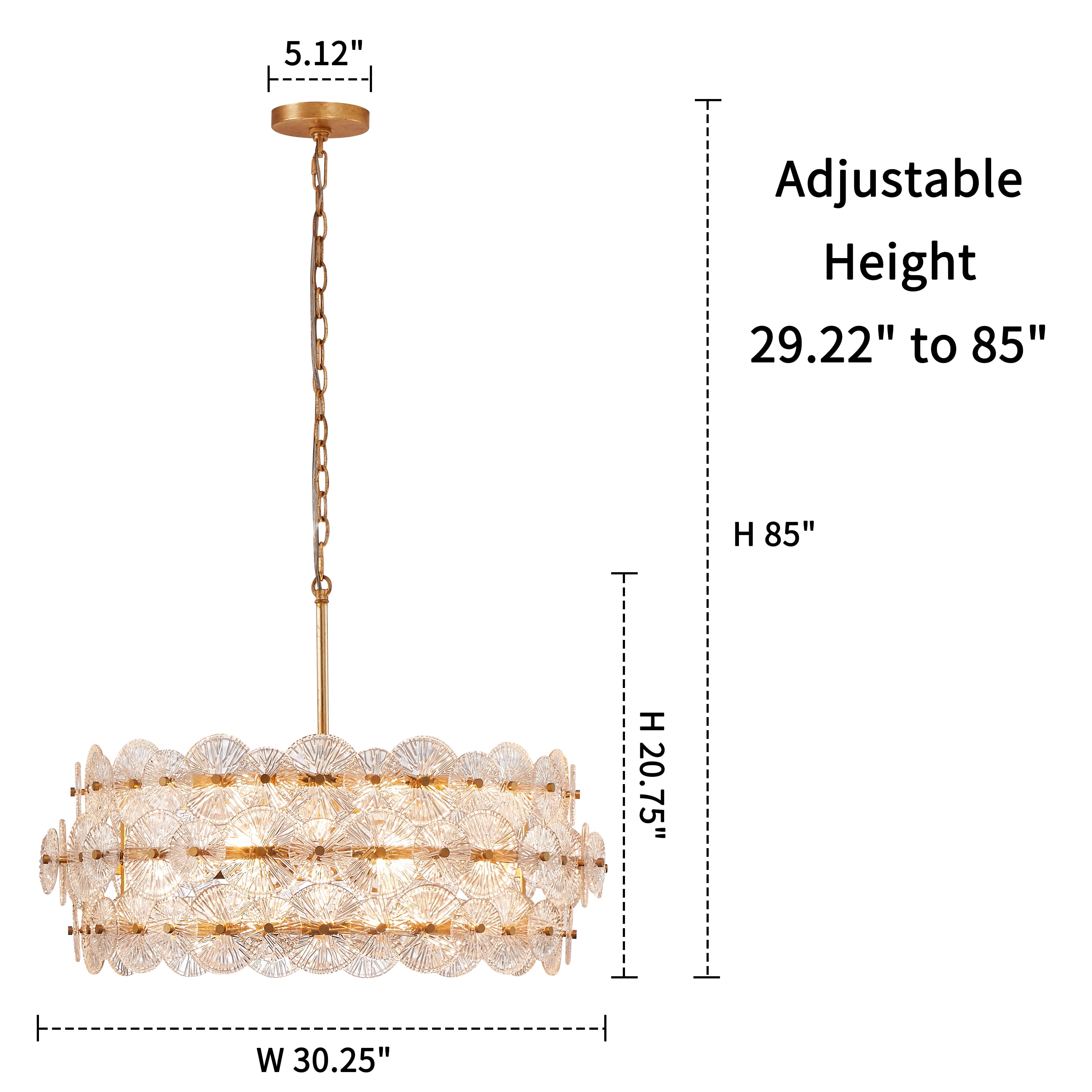 KAWOTI 6-Light Gold Glam Chandelier, DIY Island Pendant Light with Hand-Made Glass Discs for Living Room Dining Room Bedroom Hotel