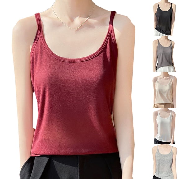 Feancey Cotton Cami Tops for Women Spaghetti Strap Sleeveless Tank Tops Solid Color Basic Tank Top Soft Cozy Undershirts Pajama Tanks Dark Gray XXL