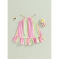 thumbnail image 2 of Kids Girl Dresses, Sleeveless Off Shoulder Striped Print Casual Party Street Princess Dress, 2 of 9