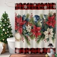 thumbnail image 4 of Shower Curtain 54"W x 78"L Christmas Poinsettia Red Berry Black Red Buffalo Plaid Fabric Shower Curtains Set with Hooks Water Repellent Bathroom Curtains Machine Washable Bathroom Accessories, 4 of 9