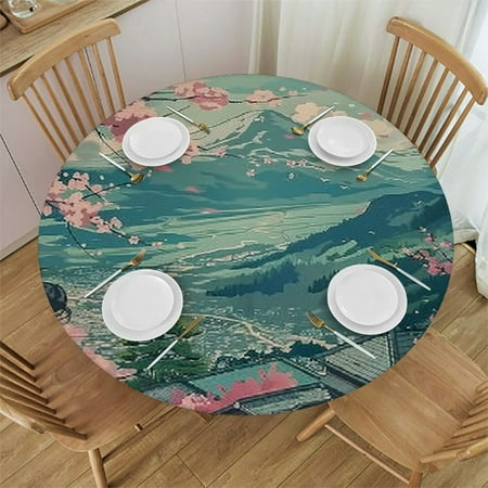 

Autua Cherry Blossoms Round Table Cover - Stain Resistant Washable 100% Polyester - Perfect for Indoor Outdoor Kitchen Dining Wedding Parties - Various Sizes Available 46 -50