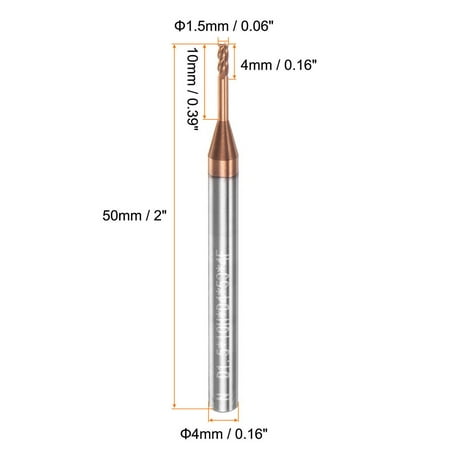 

Mduoduo 1.5mm x 10mm x 4mm x 50mm AlTiSin Coated Carbide 4 Flute Square end Mill