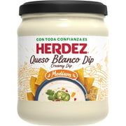 HERDEZ Queso Blanco Dip, Cheese Dip with Jalapenos, Shelf-Stable, Medium, 15oz Jar