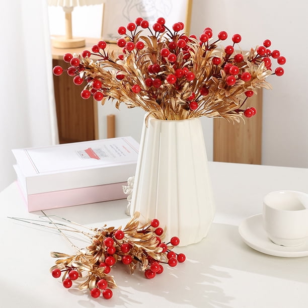 Artificial Red Berries With Golden Leaves Christmas Tree Decoration DIY Decoration Accessories Christmas Flowers