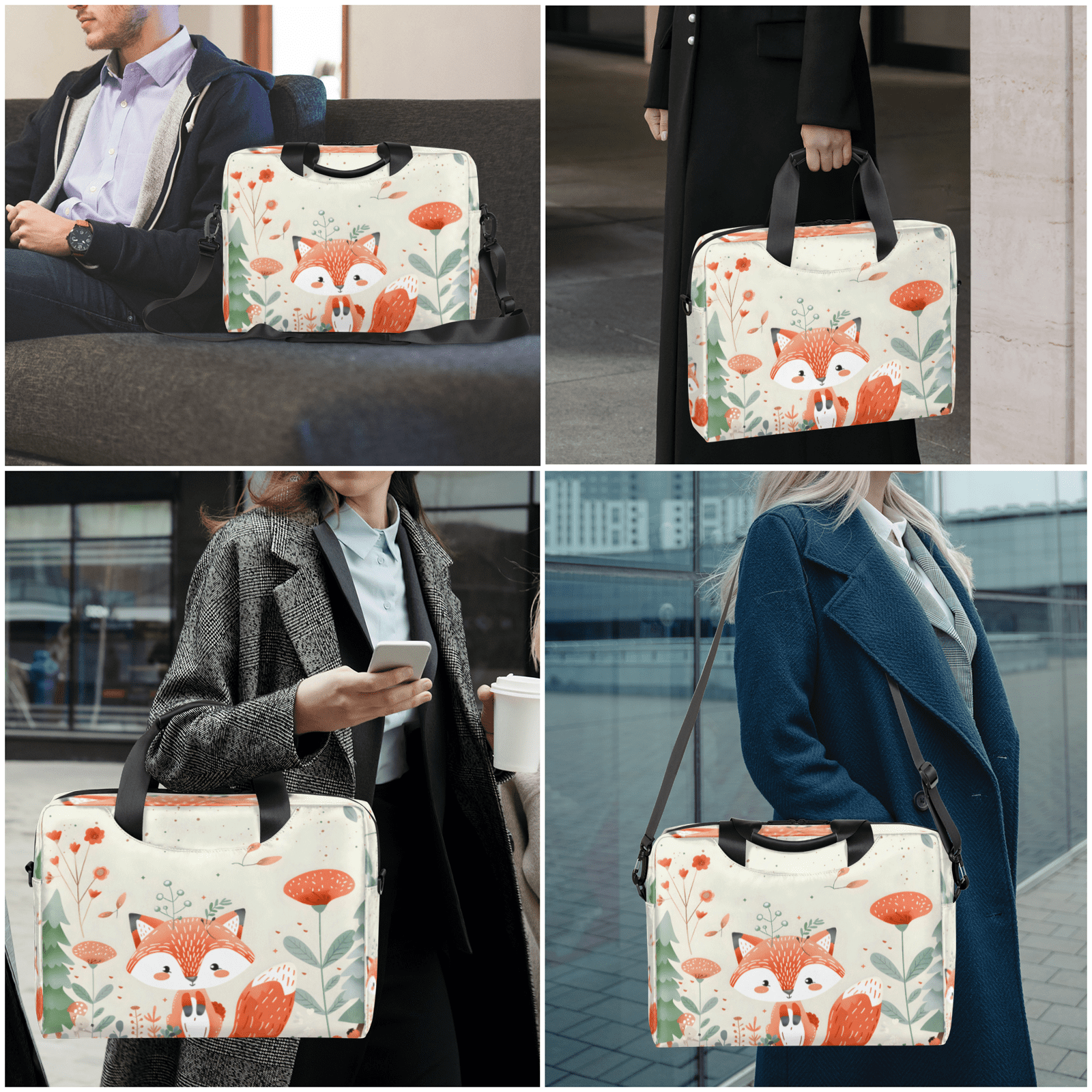Herdesigns Fox Animals Cute Wildlife Laptop Bag for Women Men, Computer Case Briefcase Messenger Bags, 15-15.6 inch Laptop Sleeve Shoulder Bag