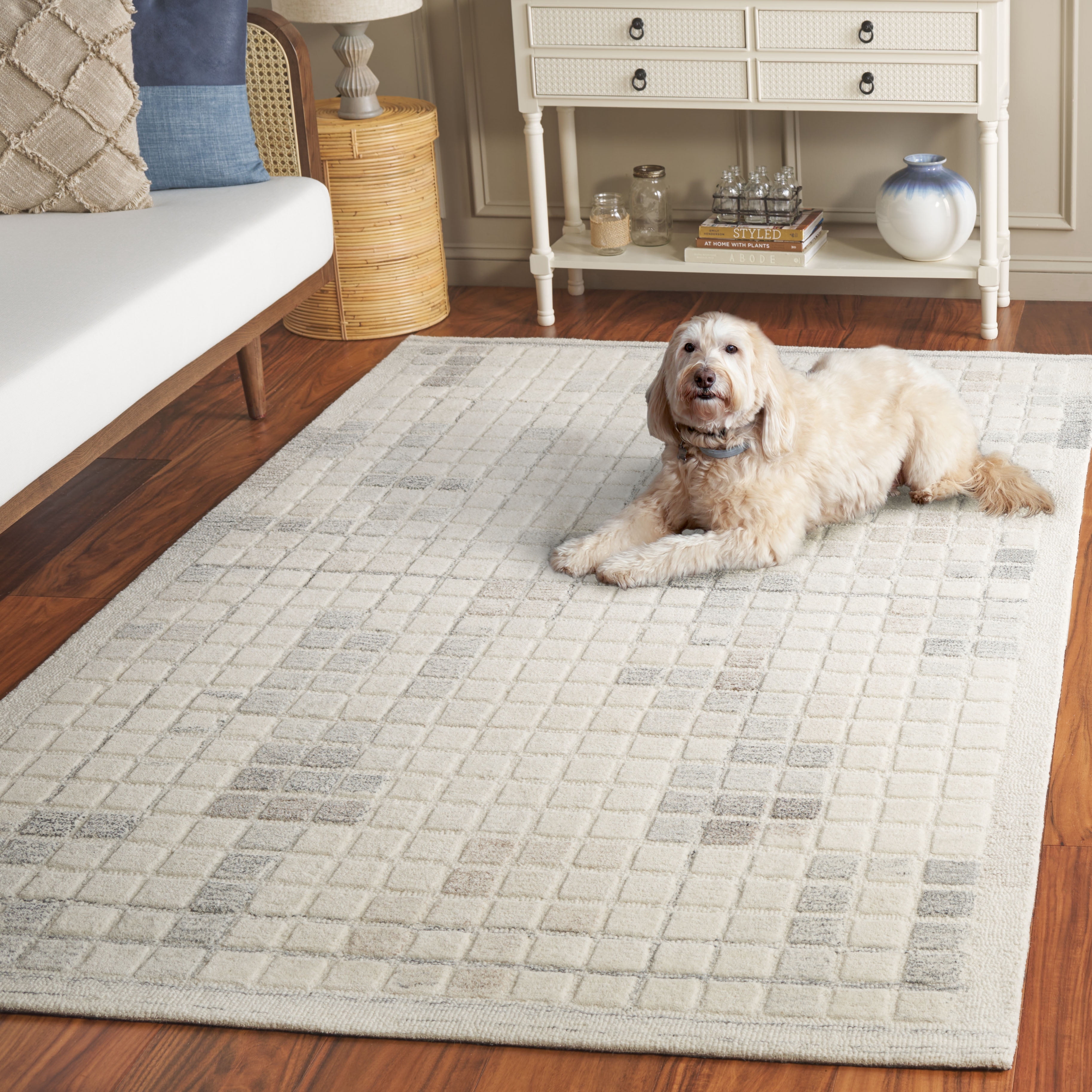 SAFAVIEH Ebony Risto Geometric Area Rug, Ivory/Gray, 9' x 12'