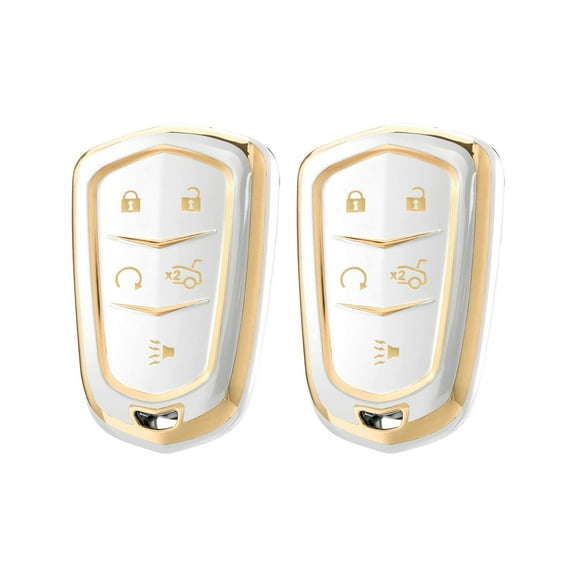 Xotic Tech 2Pcs White Soft TPU 5-Button Full Protection Smart Remote Control Key Fob Cover Shell Case Holder Compatible with Cadillac CT6 XT5 CTS XTS SRX ATS Escalade ESV 2016-2019