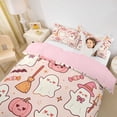 thumbnail image 3 of Homewish Kawaii Bowknot Ghost Twin Duvet Cover for Kids, Halloween Pumpkin Bat Web Twin Bedding, Pink Reversible, 2pcs, 1 Duvet Cover and 1 Pillowcase, 3 of 6