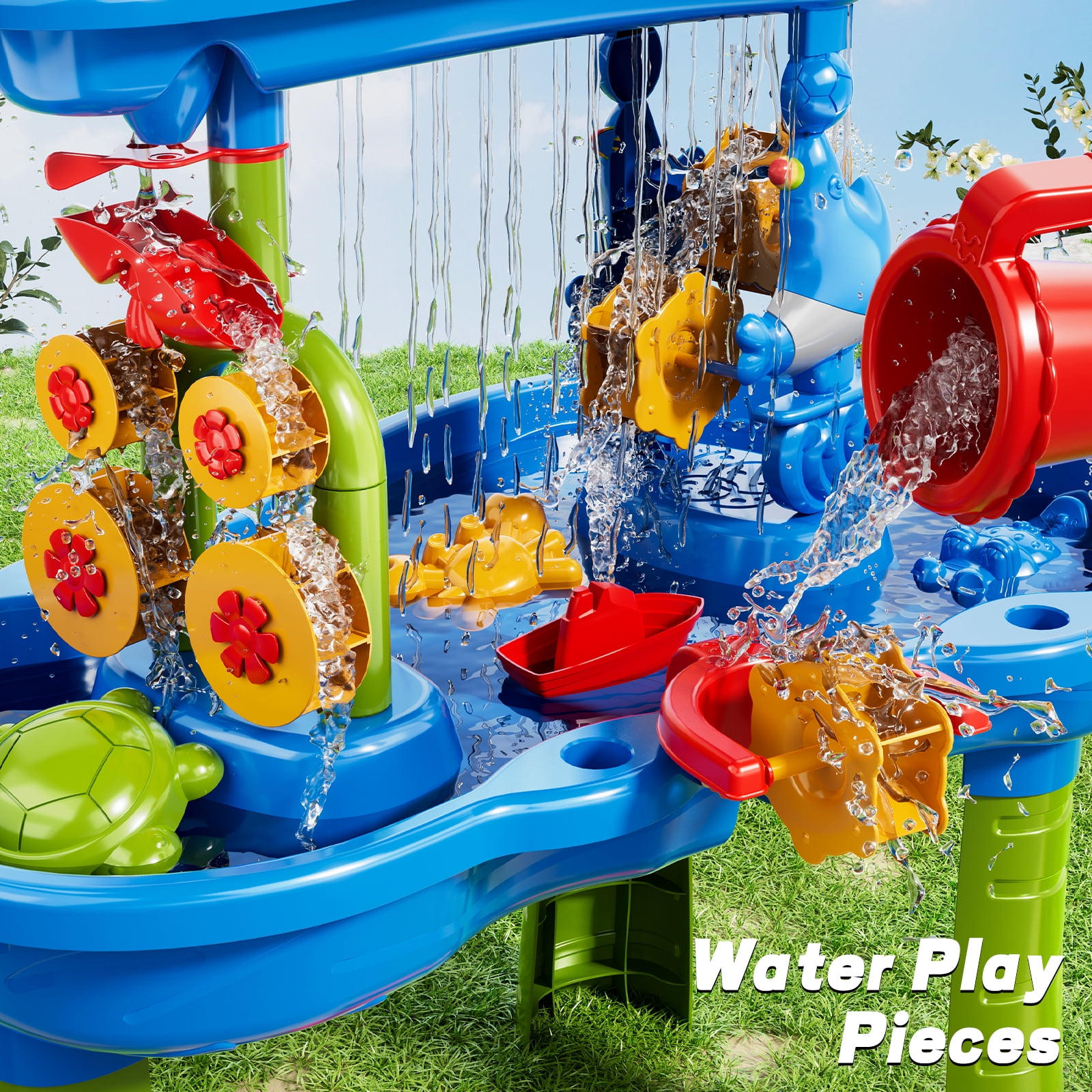 3-Tier Water Table for Toddlers 1-3, Multi-Functional Sand Water Table Toy with Rich Sand Toys, Sensory Activity Table for Kids Outdoor Indoor Beach Fun