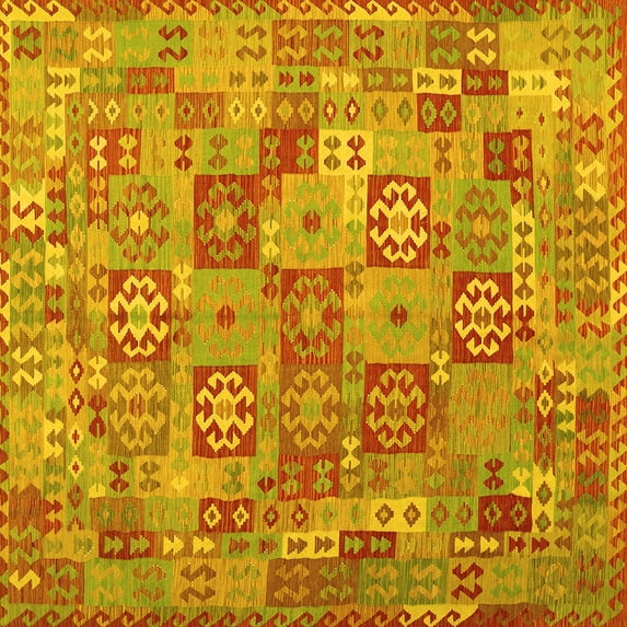 Ahgly Company Machine Washable Indoor Square Southwestern Yellow Country Area Rugs, 6' Square