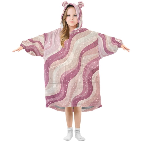 FORMRS Wearable Blanket Hoodie with Sleeves for Kids Cozy Flannel Sweatshirt, Pink Brown Pattern