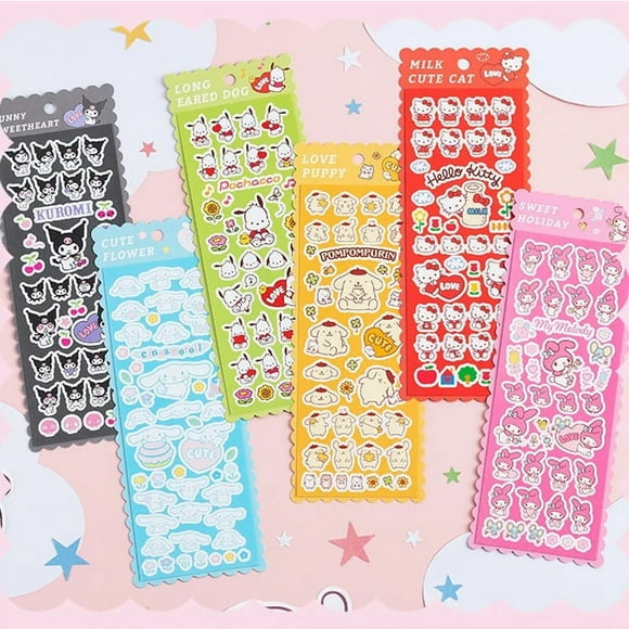6Sheet Kawaii Sanrio Stickers Hello Kitty Kuromi My Melody Cinnamoroll Decals Anime Hand Acount DIY Sticker Kids Toys Gifts