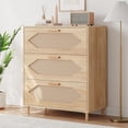 thumbnail image 1 of 3-Drawer Rattan Dresser with Anti-Tip Device and Water-Resistant Top for Bedroom and Living Room Rustic Oak, 1 of 7