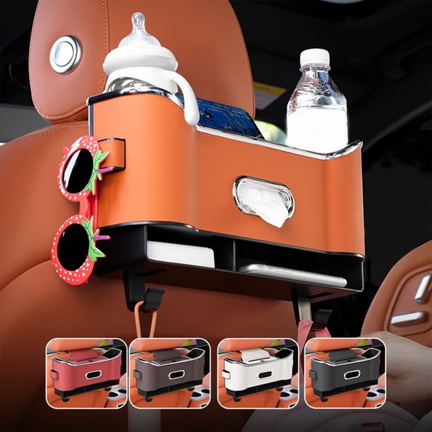 Organizador para respaldo de asiento de coche con portavasos y caja de pañuelos, caja de almacenamiento colgante con ganchos, divisor automático de asiento de gran capacidad, resistente a golpes