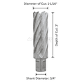 thumbnail image 2 of Accusize 1-1/16'' Cutting Dia, 3/4'' Weldon Shank, H.S.S. Annular Cutter, 3'' Cutting Depth, 2083-2022, 2 of 4