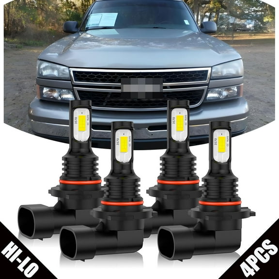 For Chevy Silverado 1500 Classic 2007 Combo 4pcs 9005 9006 LED Headlight Bulbs Kit High/Low Beam 6000K 8000LM White Canbus Ready Plug-N-Play Halogen Replacement, Easy To Install, High Stability,