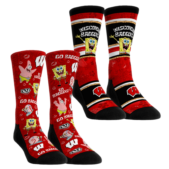 Unisex Rock Em Socks Wisconsin Badgers SpongeBob SquarePants Two-Pack Crew Socks Set