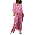 thumbnail image 2 of Économies d'Été EGNMCR Paréo de Maillot de Bain pour Femmes Femmes Mode Chiffon Plage Floral Manches Longues Col en V Robe Imprimée Robe Longue, 2 of 9