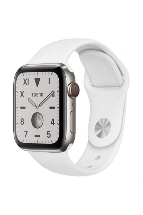 Pre-Owned Apple Watch Series 5 44mm GPS Cellular Titanium Silver Case White Sport Band