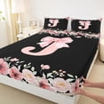 thumbnail image 4 of Erosebridal Cute Bowknot Floral Bed Sheets, Black Pink Initial J King Sheets, 4 Pieces, 4 of 5