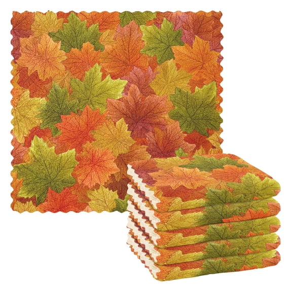 6 Pieces of Kitchen Towels 11x11Inch Kitchen Dish Cloths Kitchen Dish Towels Reuseable Cleaning Cloths Colorful Maple Leaves
