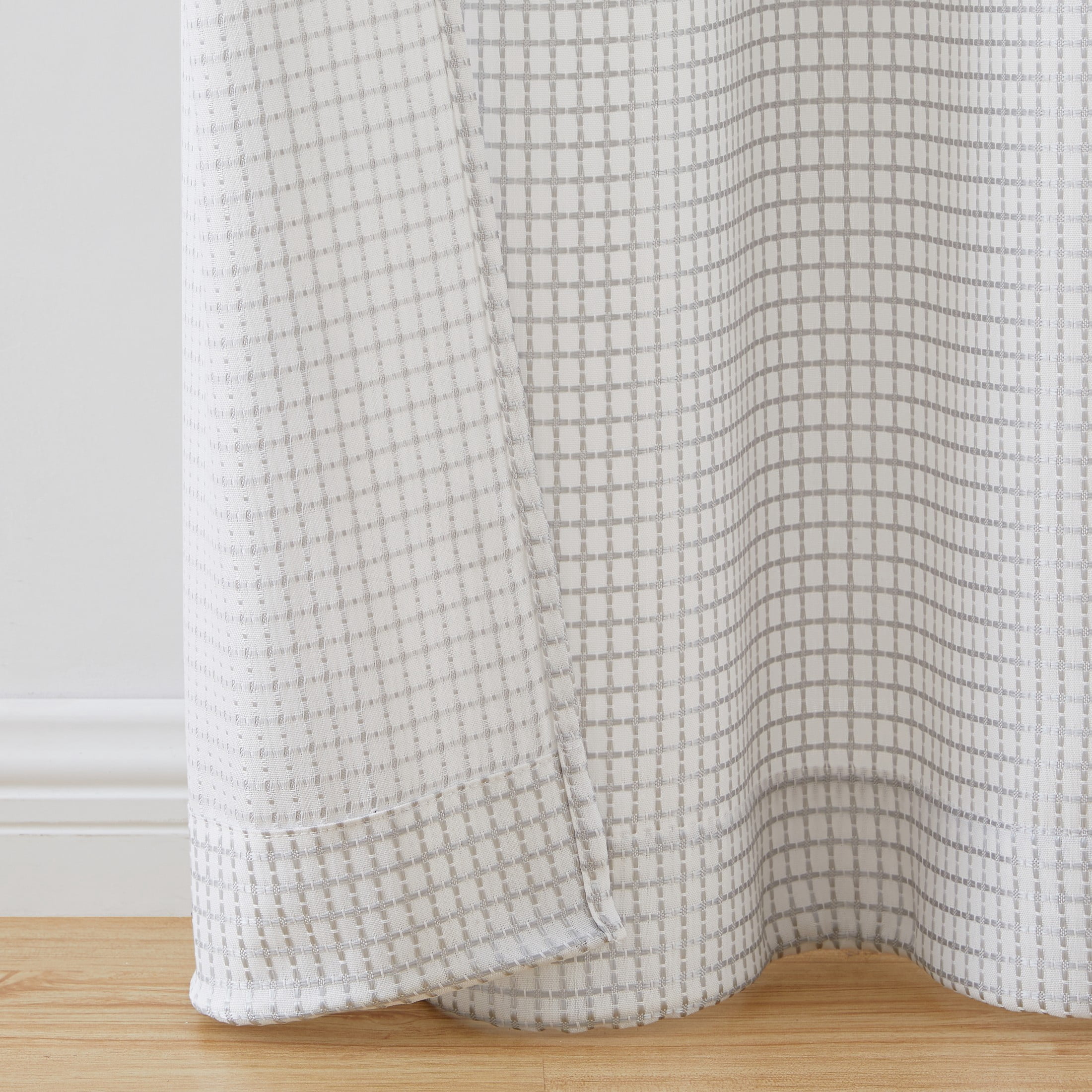 Modern Elements Hannah Modern Grey Grid Grommet Light Filtering Curtain Panel, 76" x 96" (2 Panels)