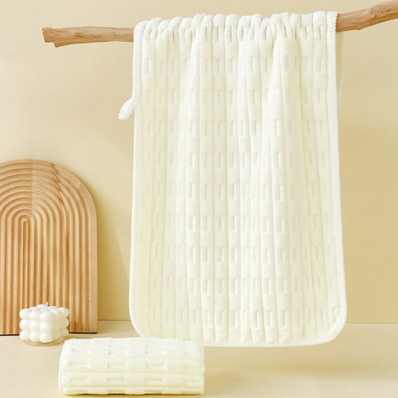 Byujiro Coral Fleece Hand Towel 14"x30" Jacquard Ribbed Textured Towel Soft Quick Dry Absorbent Thick Towels with Hanging Loop, for Bathroom, Kitchen, Face Washing