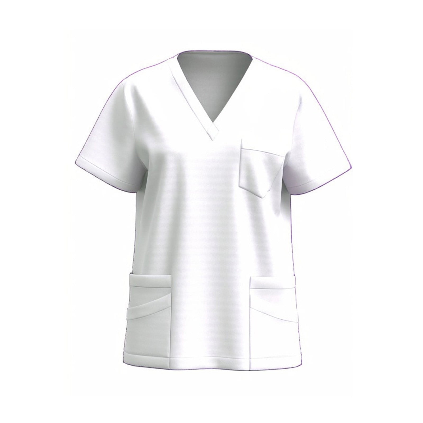Xfvqtps Scrub Tops for Women Wrinkle-Resist Nursing Uniform V-neck Solid Color Short Sleeve T-shirt with Pocket