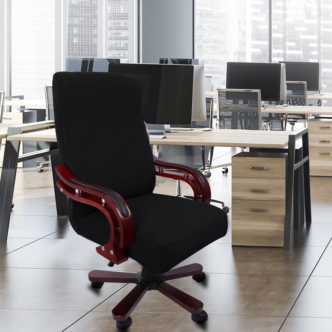 Unique Bargains Stretch Office Chair Cover Armchair Protector Black L