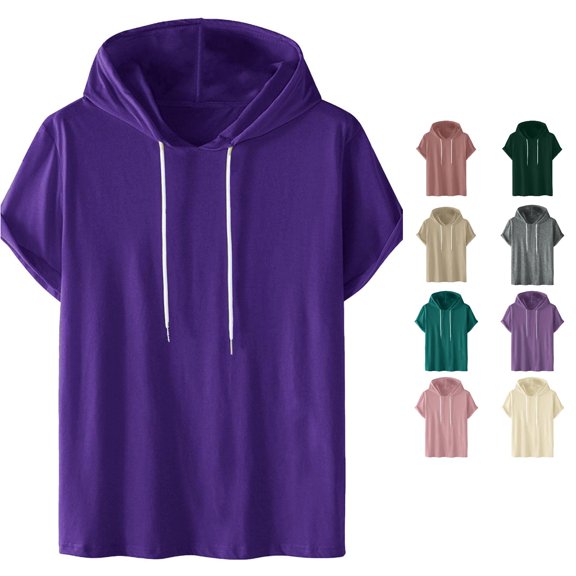 MEZZALL Men Solid Color Short Sleeve Hood Hoodies Sweatshirts Casual Pullover Lightweight Streetwear Tops Everyday Comfort Basic Daily Outdoor Birthday Travel