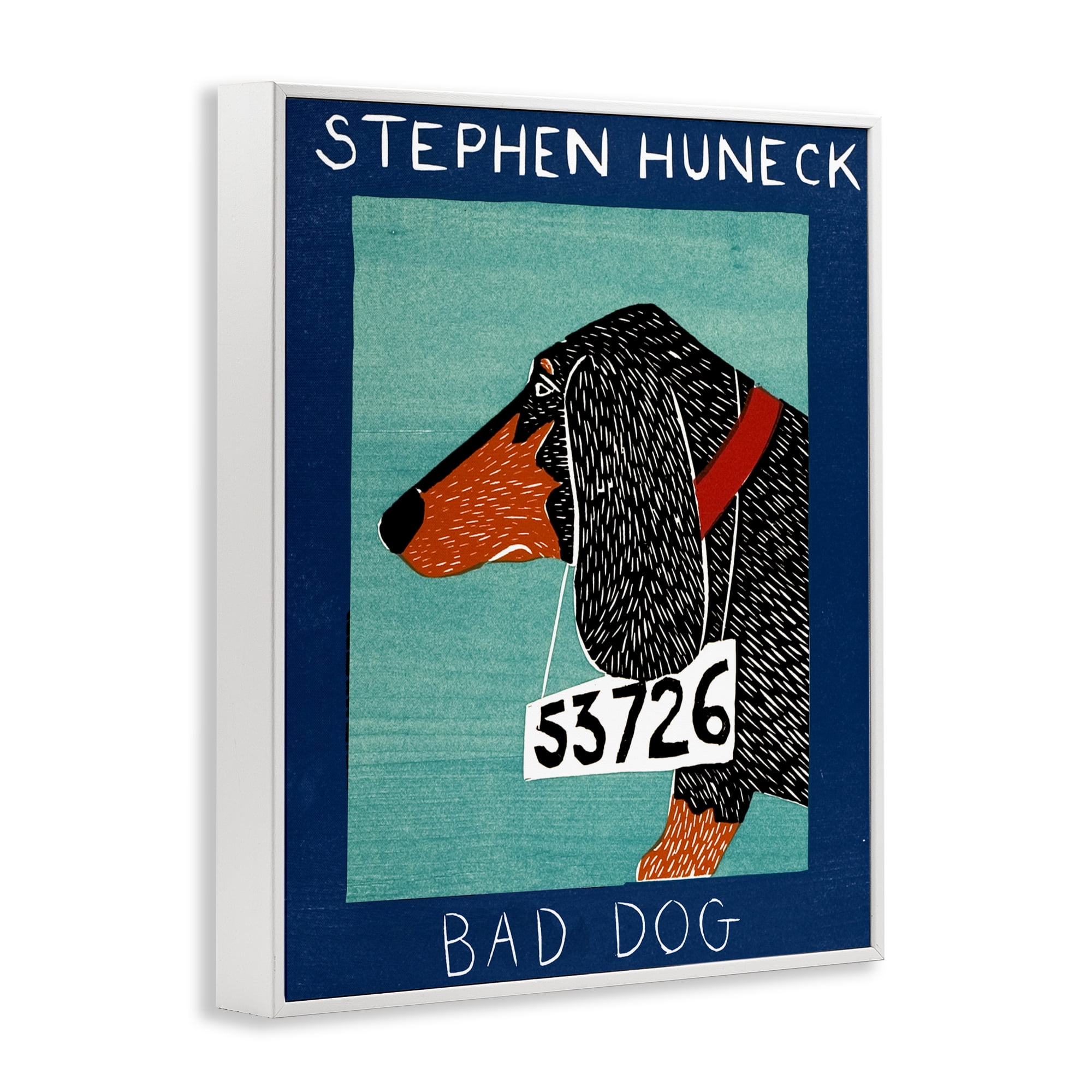 Bad Dog Dachshund White Framed Giclee Art, design by Stephen Huneck