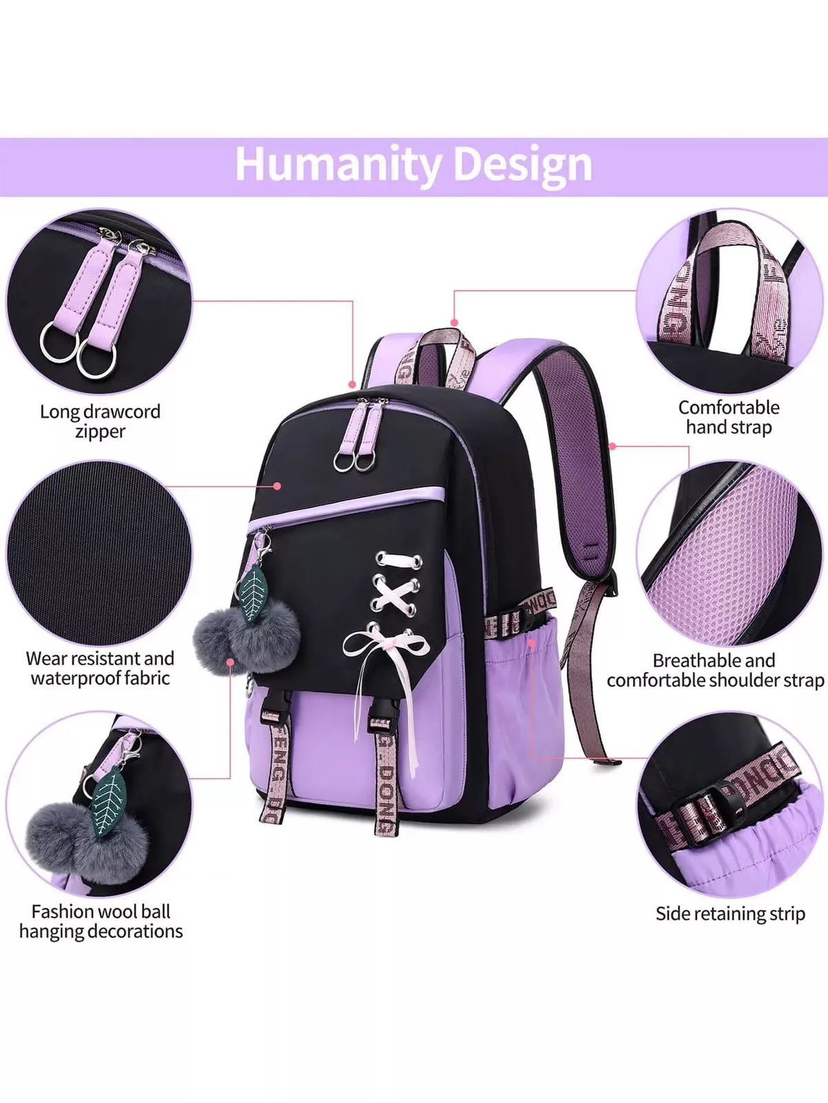 Mochila escolar con puerto USB de carga, para laptop, de viaje, de hombro, tipo rucksack 7