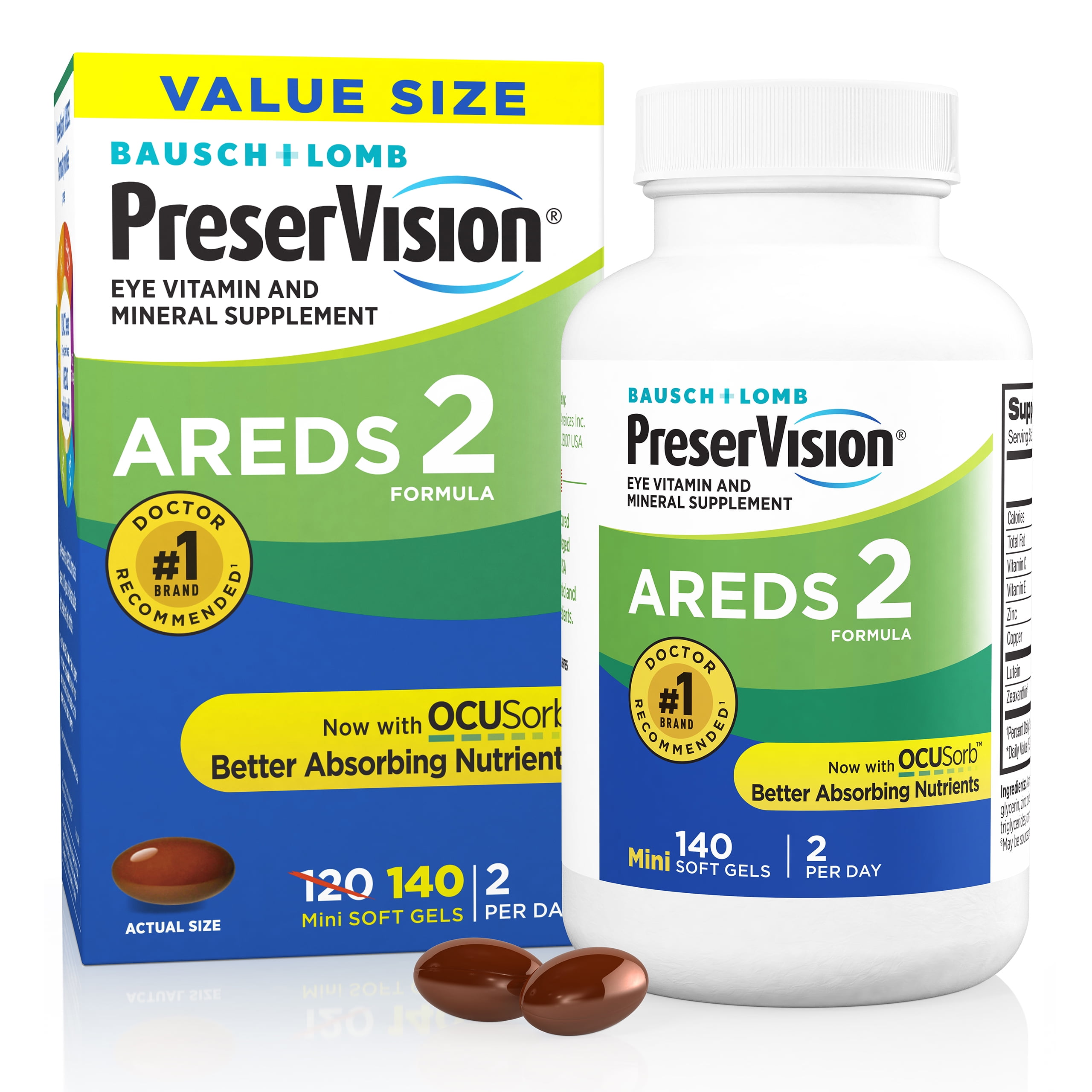 PreserVision AREDS 2 Formula + Multivitamin, Eye Vitamin and Mineral Supplement with Lutein & ZeaxanthinFrom Bausch + Lomb, 140 Soft Gels (MiniGels)