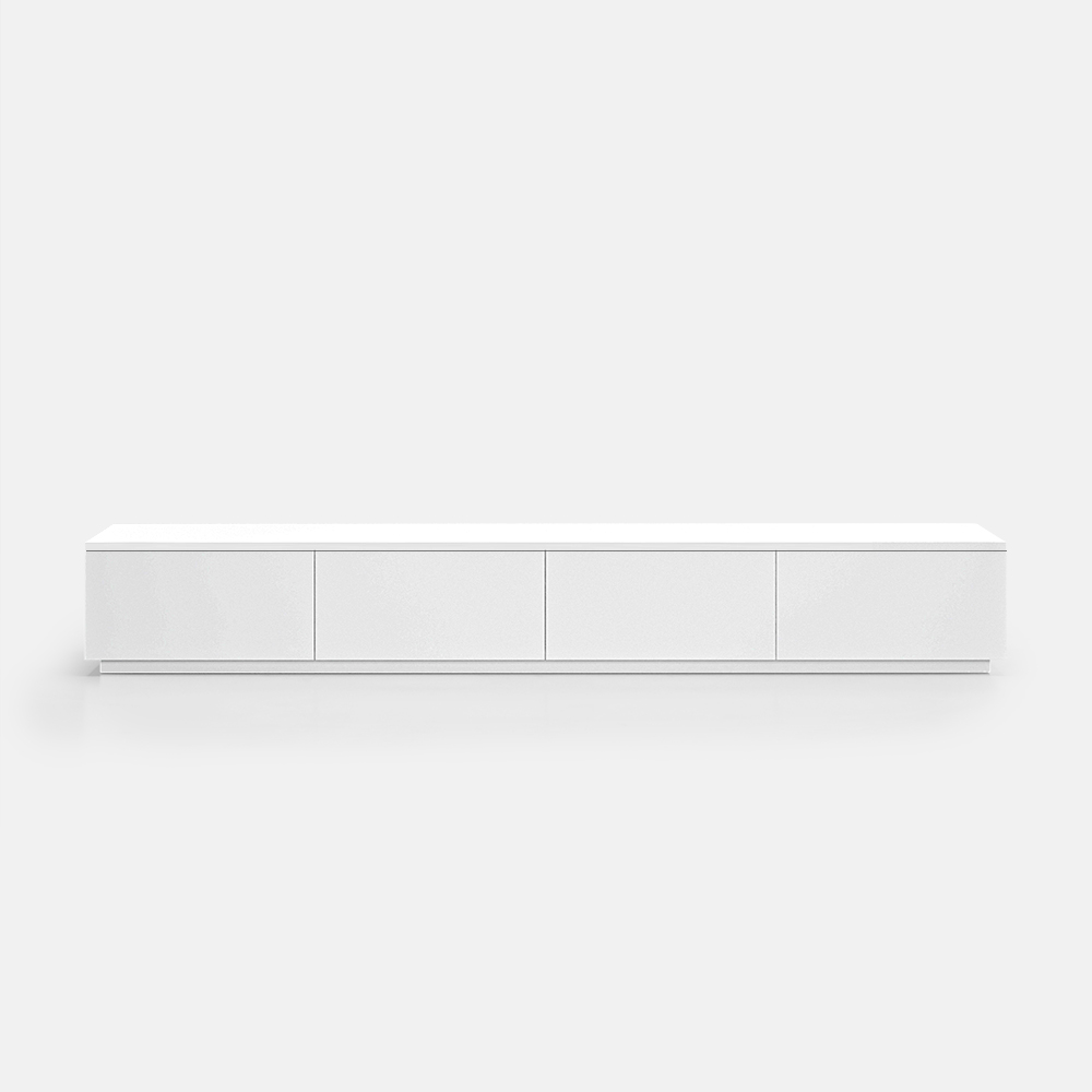 POVISON 118" Modern White Matte TV Stand，Minimalist Large Entertainment Center for up to 100 Inch TV with 4 Drawers