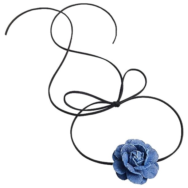 Gargantilla azul Collar con cordones de flores de camelia Collar de gargantilla de flores Collar de flores Gargantilla floral para discotecas, fiestas y uso diario para mujeres y niñas