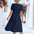 thumbnail image 4 of Vestido de mujer con nudo torcido, cuello en V, manga corta abombada, dobladillo suelto, vestido largo informal para uso diario, 4 of 6