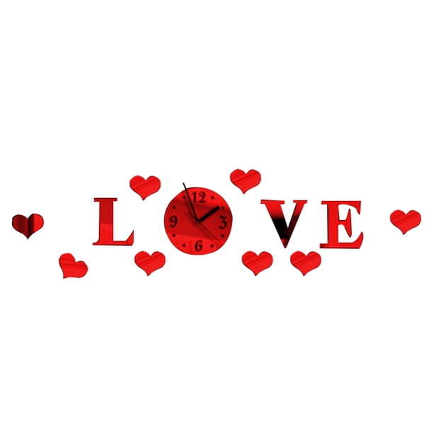 3D LOVE espejo pegatina reloj acrílico DIY reloj de pared amor calcomanías decoración del hogar espejo de cristal papel tapiz AweSitey JJ11035-04