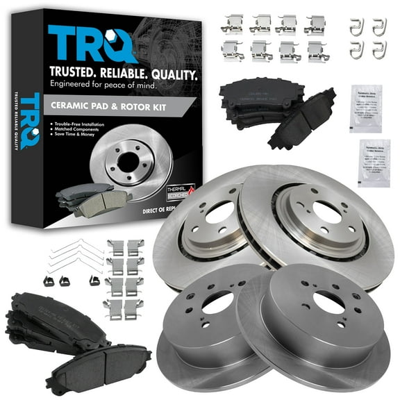 TRQ Front and Rear Brake Pad & Rotor Kit Brake Pads Brake Rotor Ceramic Fits Select 2010-2015 Lexus RX350 RX450h 2014-2019 Toyota Highlander 2011-2020 Sienna