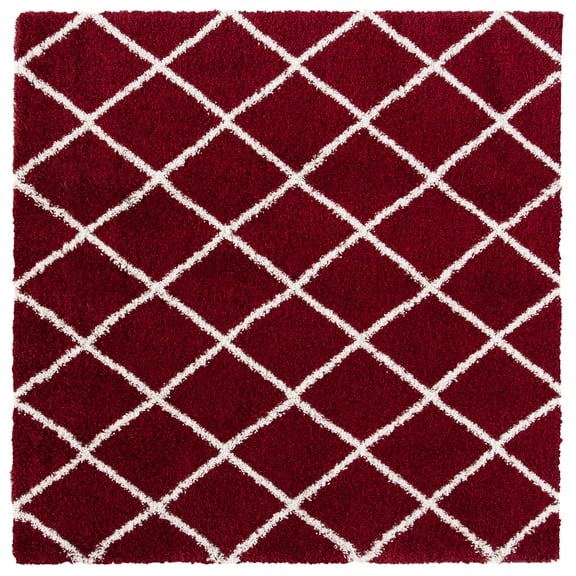 SAFAVIEH Hudson Shag Jackson Trellis Area Rug, Red/Ivory, 7' x 7' Square