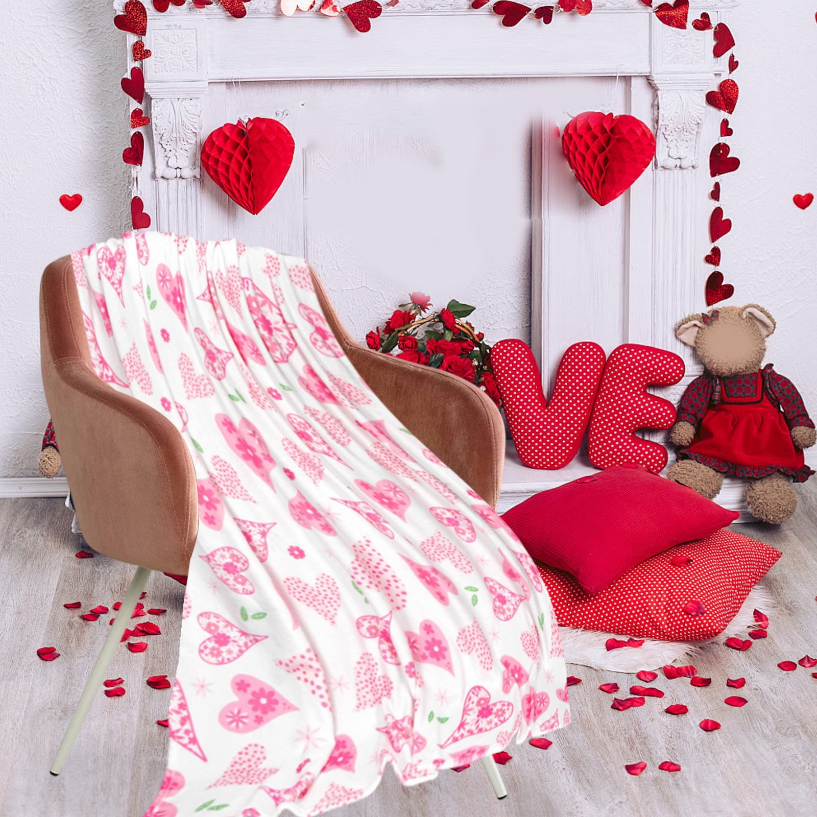 Valentine'S Day Throw Blanket,Pink Hearts Throw Blanket,Love Blanket for  Women Super Soft Warm Fuzzy Fleece Heart Christmas Blankets Pink Throws ...