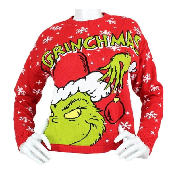 Suéter Grinch Talla G Ugly Grinchxmas Esfera en Mano Copos de Nieve Rojo
