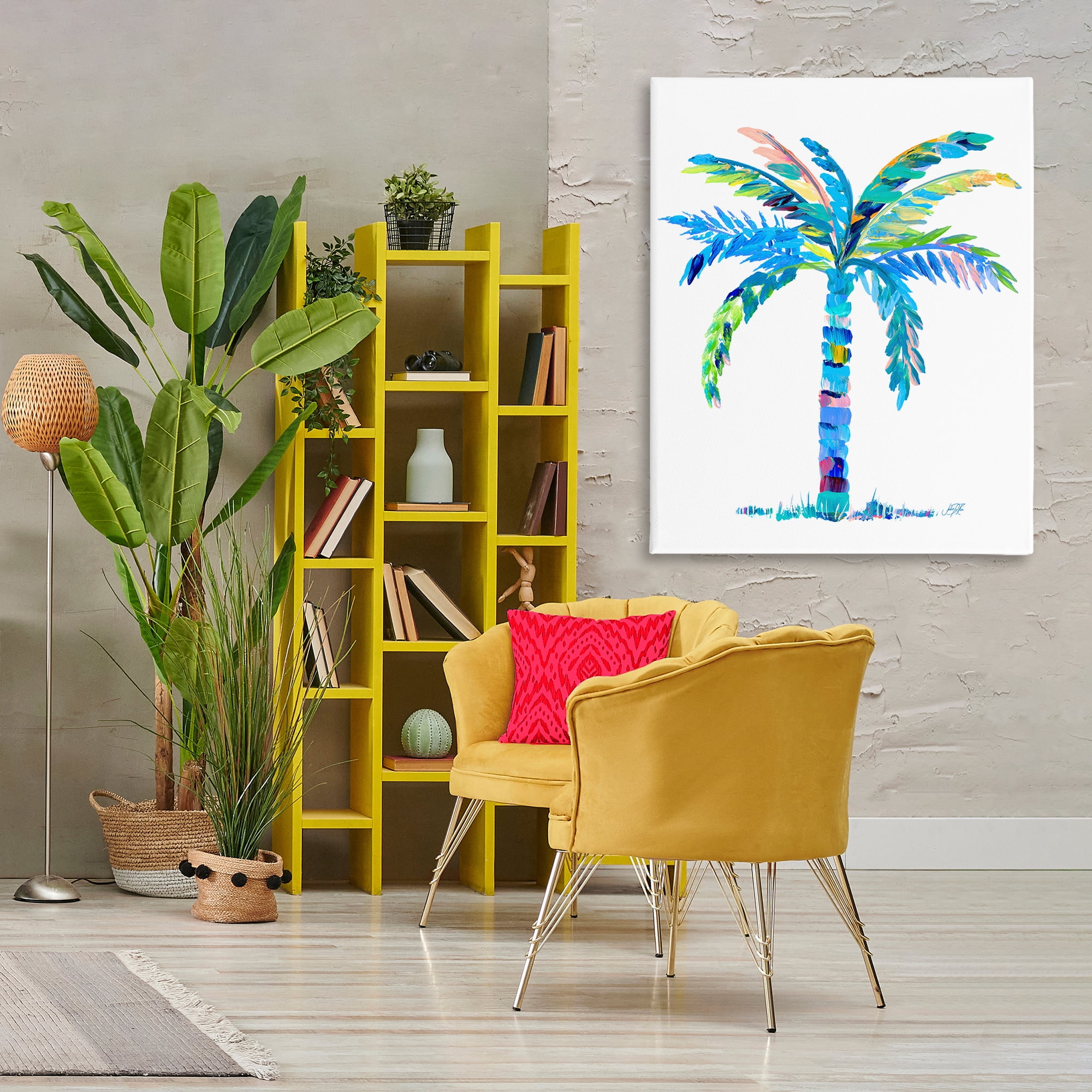 Stupell Industries Bold Blue Palm Tree Botanical & Floral Painting Gallery Wrapped Canvas Art Print Wall Art, 36 x 48