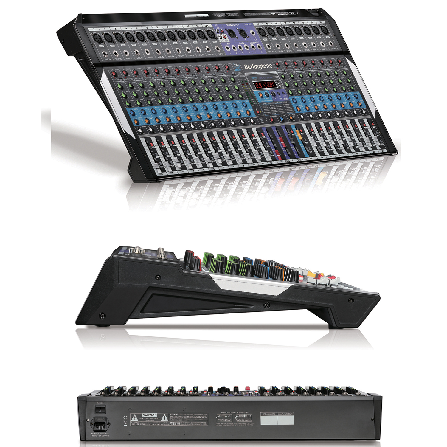 Berlingtone BR-20MX- 20 Channel Professional Bluetooth Studio Audio Mixer - DJ Sound Controller, USB MP3 Player, PC Recording,18 Microphone Jack, 48V Phantom Power, 24BIT Digital Effect, Metal chass