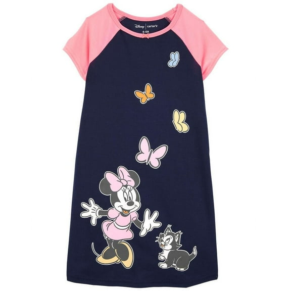 Disney Minnie Mouse and Figaro Butterfly Poly Jersey Nightgown, Nightshirt, Size 6-7