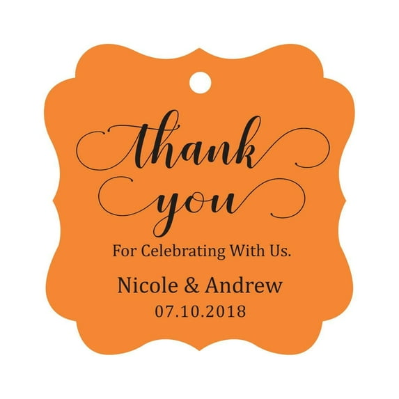 Darling Souvenir Custom Names Thank You For Celebrating With Us Wedding Hang Tags Personalized Party Tags-Orange-50 Tags